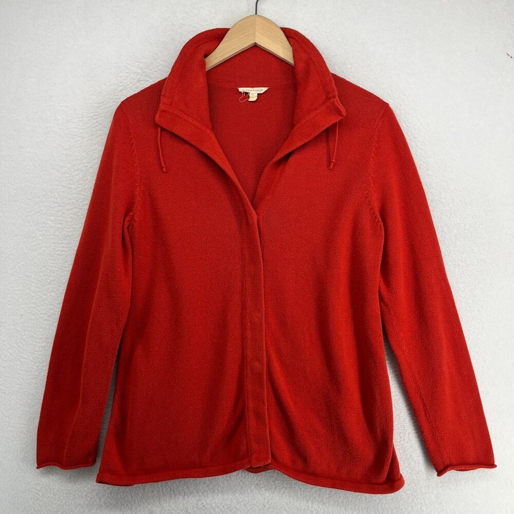 EILEEN FISHER Sweater S Organic Cotton Snap Front Drawstring Cardigan Orange - Picture 1 of 10
